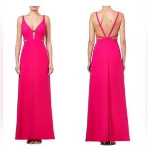 Aidan Mattox Hot Pink Backless V-Neck Evening Gown